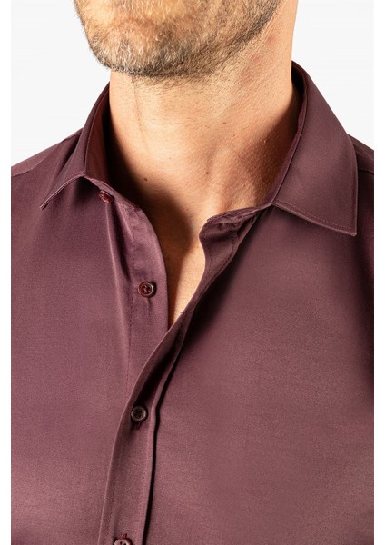 Modern Slim Fit Düz Saten Erkek Gömlek modelleri