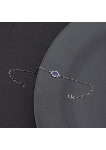 925 Ayar Gümüş Oval Safir Model Bileklik