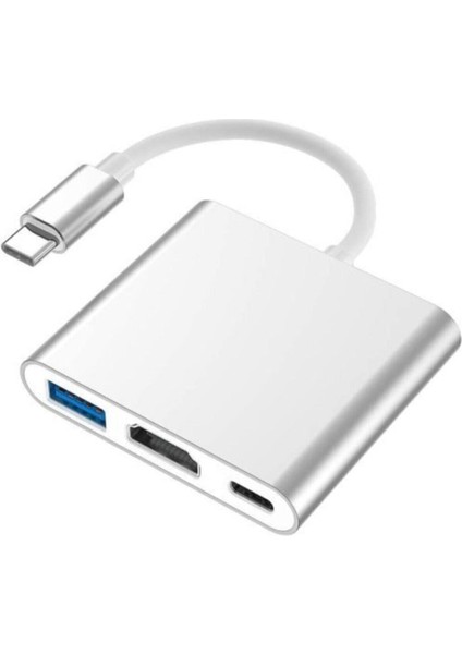 Macbook Uyumlu 4K Type C To 3 Portlu Hdmı - USB - Type-C Çevirici Adaptör