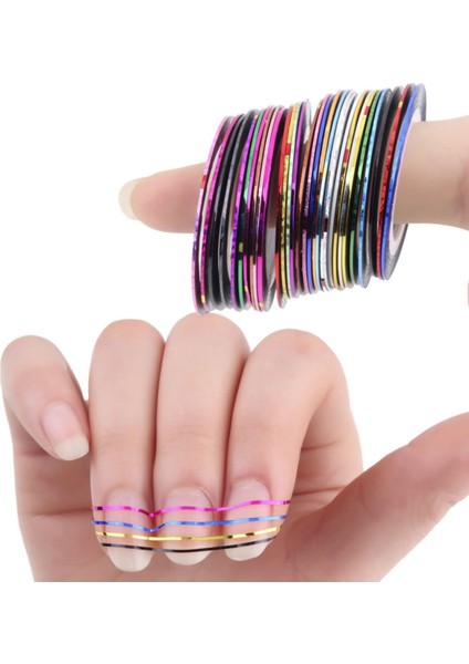 Nail Art Şerit Bant, Tırnak Süsleme, Kolay Uygulanabilir 10'lu Nail Art Bantları