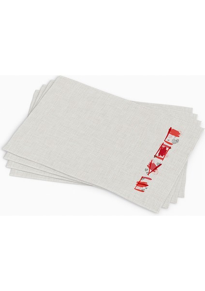 Kırmızı Turuncu Modern Love Yazılı Dijital Baskılı Amerikan Servisi 4'lü Set 4KMBS111-AS