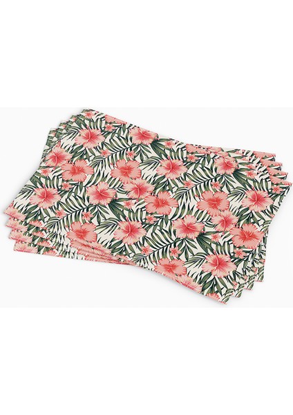 Turuncu Yeşil Tropikal Çiçek Desenli Dijital Baskılı Amerikan Servisi 4'lü Set CGH018-AS