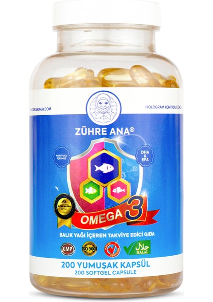 Zühre Ana Omega 3 Balık Yağı - 200 Kapsül (1300 Mg)