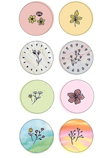 Çiçekli Yuvarlak Sticker (4x4 cm 24 Adet)
