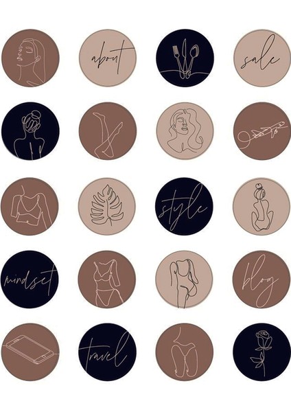 Kadın Temalı Yuvarlak Sticker (4x4 cm 24 Adet)