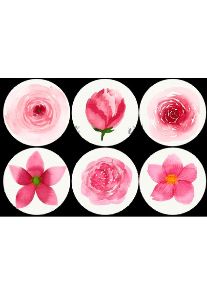 Çiçekli Yuvarlak Sticker (4x4 Cm)