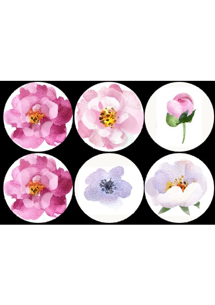 Çiçekli Yuvarlak Sticker (4x4 Cm)