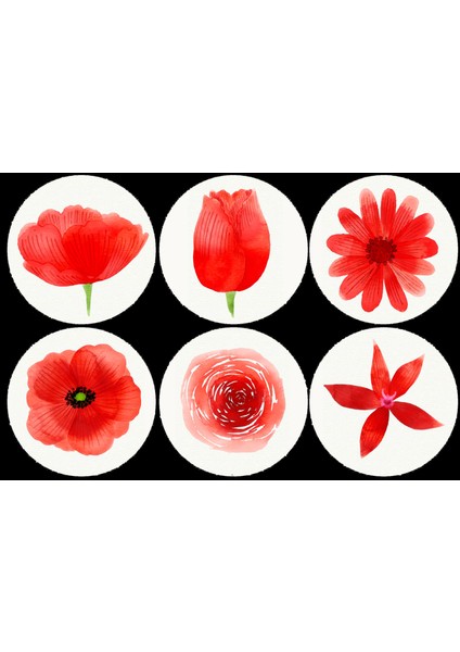 Çiçekli Yuvarlak Sticker (4x4 Cm)