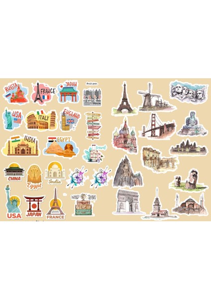 Ülkeler ve Sembolleri Karışık Sticker (21X31 Cm)