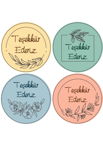 Teşekkür Ederiz Yazılı Sticker Seti (4x4 cm 24 Adet)