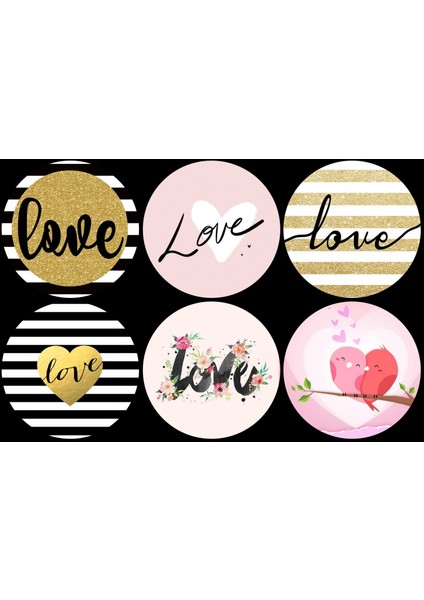 Aşk Temalı Sticker (4x4 cm 24 Adet)