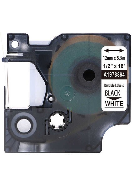 Muadil Dymo Kalıcı D1 Şerit, 12 mmx5,5 mt, Beyaz Siyah
