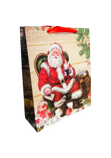 Event Party Store  Yılbaşı Karton Çanta Noel Baba Oturan Modeli 32CM x 26CM - 1 Adet