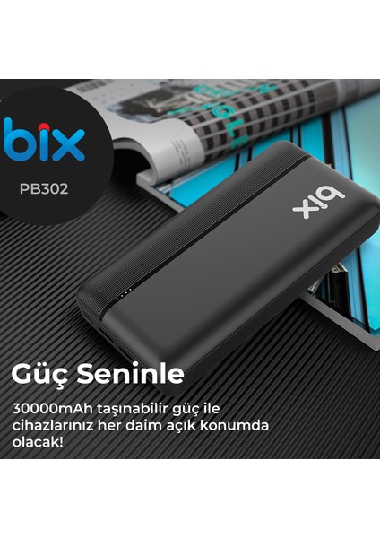 PB302 Dört Portlu PD + 3x USB 22.5W QC Şarj Destekli 30000 mAh Powerbank