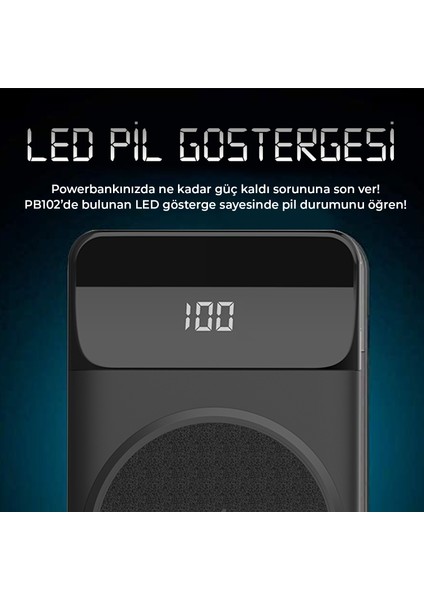 PB102 Stand Özellikli Led Göstergeli 10000 mAh Kablosuz + 2 Portlu MagSafe Uyumlu Powerbank