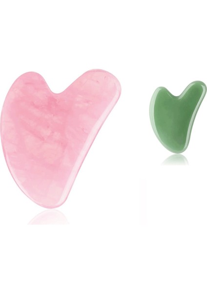 Pembe Kuvars Kalp Gua Sha ve Aventurin Kalp Gua Sha Yüz Masaj Taşı Set
