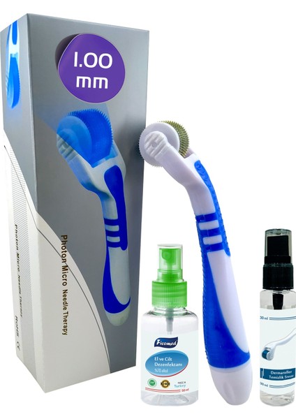 Dermaroller 1.00MM Mavi Işık Tedavili Titanyum 540 Iğneli Photon Derma Roller