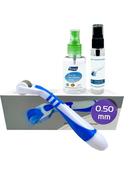 Dermaroller 0.50MM Mavi Işık Tedavili Titanyum 540 Iğneli Photon Derma Roller