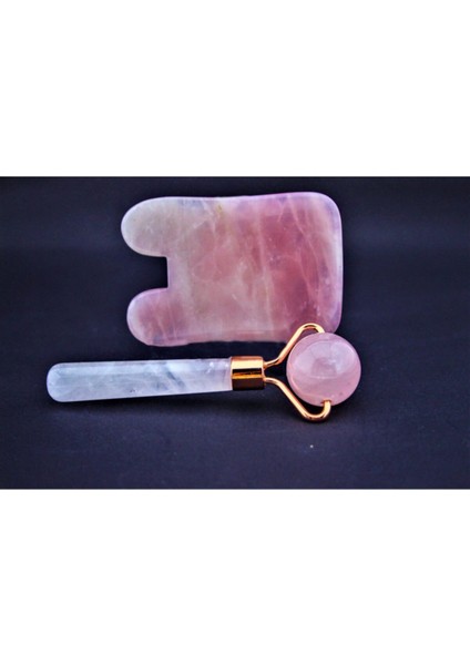 Pembe Kuvars Face Roller ve Gua Sha Set