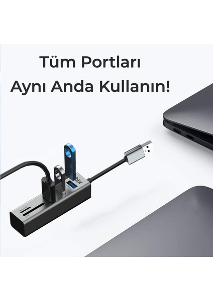 BX04HB 5in1 USB Hub Micro SD / SD Kart Giriş, 3x USB 3.0 Portlu Windows Uyumlu Çoklayıcı Adaptör