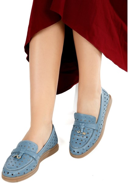 Viola Lazer Baskılı Ortopedik Hakiki Deri Kadın Ayakkabı Mavi fiyatları