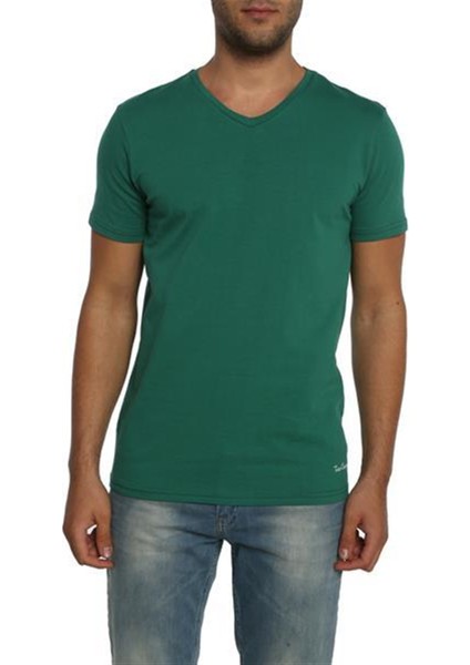 Kaleb Erkek V Yaka T-Shirt Açik Yeşil