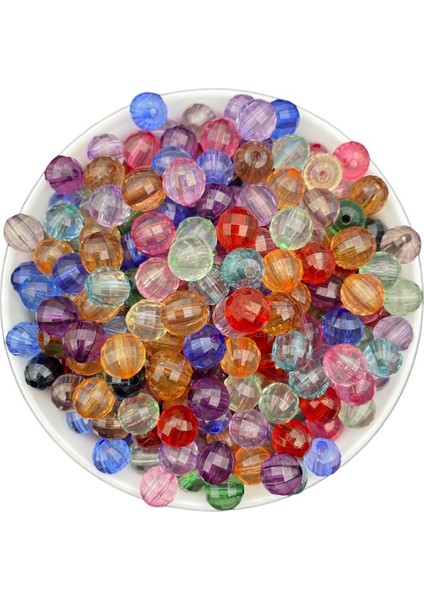 100GR 10MM Karışık Renkli Dünya Model Akrilik Boncuk,takı, Çanta Yapım Boncuğu (100GR,~180 Adet)
