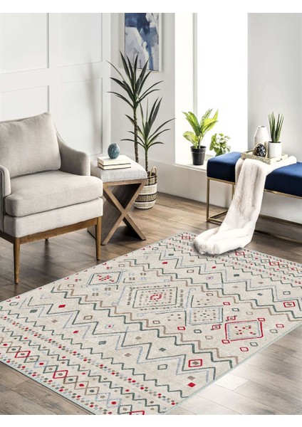 Iskandinav Kilim Desenli Halı, Dokuma Taban Dekoratif Şönil Halı