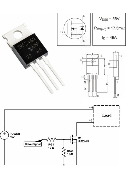 IRFZ44 N Kanal Mosfet - 55V 49A Mosfet - TO220 fiyatları