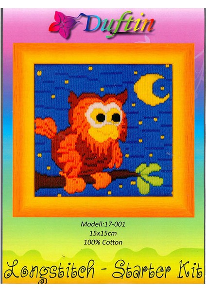 15X15 cm Baykuş Desenli Uzun Işleme Nakış Kiti