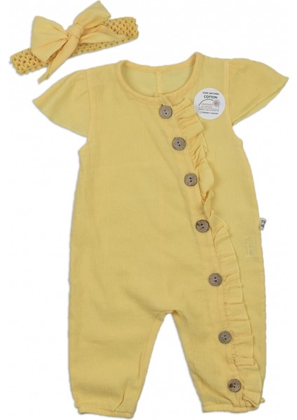 Saç Bantlı Çapraz Düğmeli Müslin Sarı Renk Kız Bebek TULUM 481712