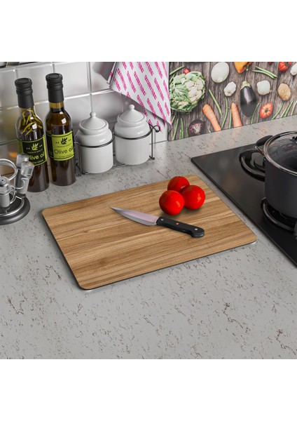 Cam Kesme Tahtası ve Sunum Tablası Açık Renk Ahşap Meşe Desenli modelleri