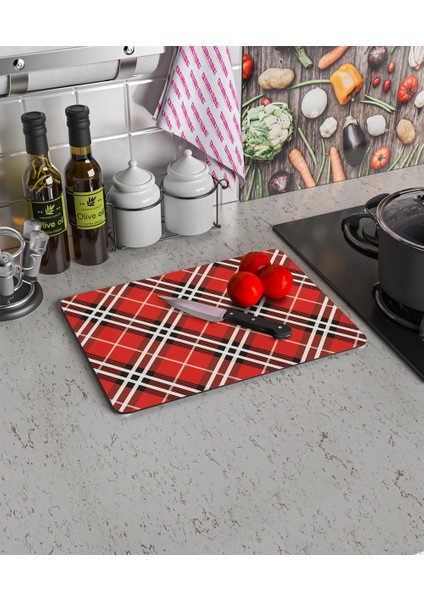 Cam Kesme Tahtası ve Sunum Tablası Ekose Desenli modelleri