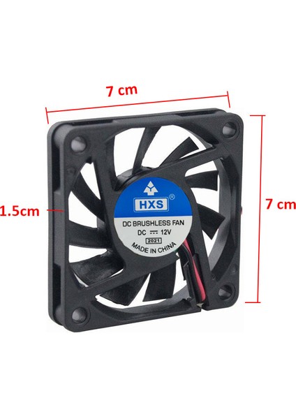Dc 12V 7cm 2 Pinli Soğutucu Fan 7X7X1,5 cm Fan