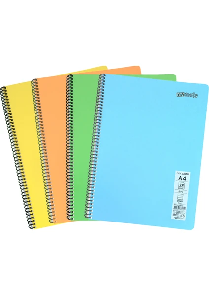 Flex Pastel PP Kapak A4 80 Yaprak 4'lü Defter Seti - 2 Kareli; 2 Çizgili