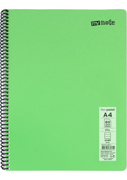 Flex Pastel PP Kapak A4 80 Yaprak 4'lü Defter Seti - 2 Kareli; 2 Çizgili