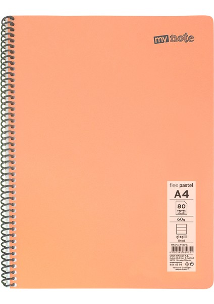 Flex Pastel PP Kapak A4 80 Yaprak 4'lü Defter Seti - 2 Kareli; 2 Çizgili