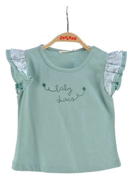 Kız Bebek Yeşil Fırfırlı Baskılı T-Shirt (6AY-4YAŞ)