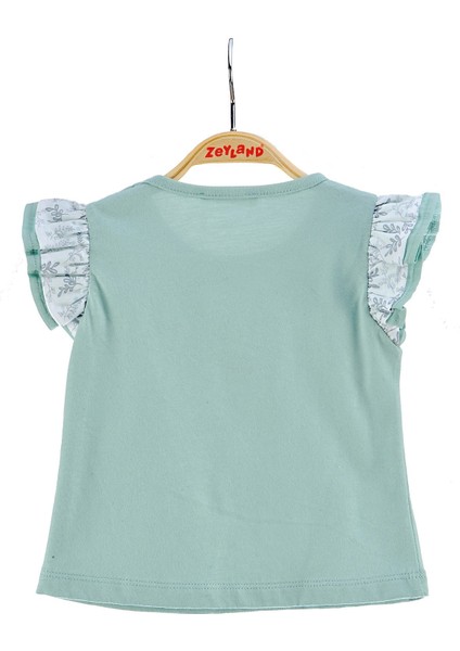 Kız Bebek Yeşil Fırfırlı Baskılı T-Shirt (6AY-4YAŞ)