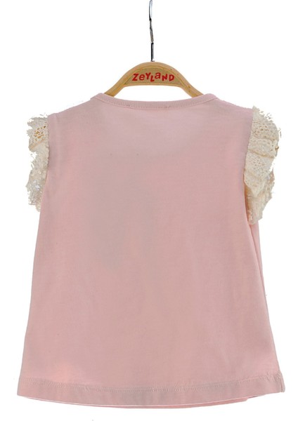 Kız Bebek Pembe Kolları Dantelli T-Shirt (6AY-4YAŞ)
