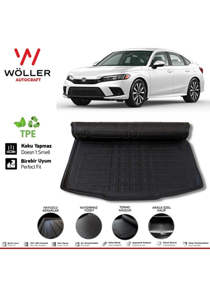 Honda Civic Fe1 Bagaj Havuzu Sedan 2021 Sonrası 3D Wöller Ultraflex Esnek