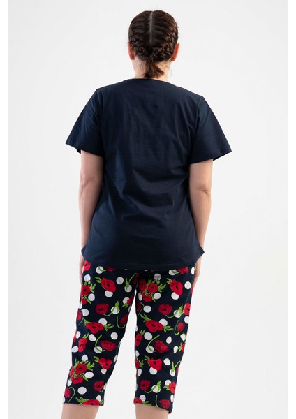 Pamuklu Büyük Beden Kısa Kol Kaprili Pijama Takım