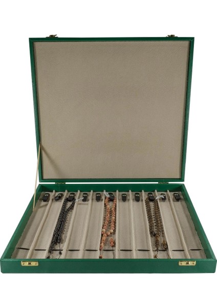 Yeşil Renk Koleksiyonluk 11'li Deri Tesbih Kutusu fırsatları