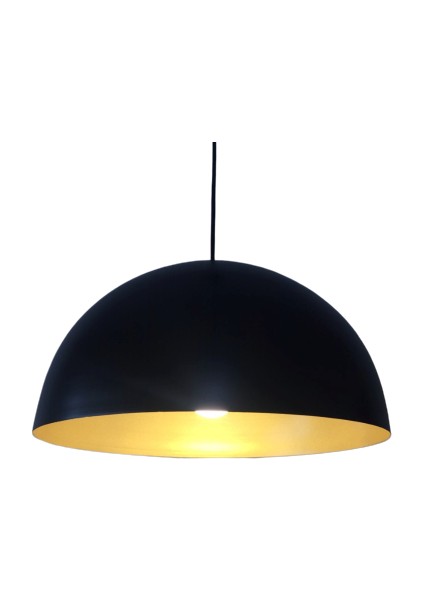 Retro Siyah Içi Sarı Metal Sarkıt Avize 40 cm