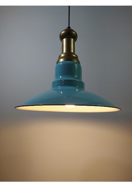 Turkuaz Yeşil Metal Sarkıt Vintage Avize Bronz Askılı