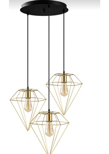 Retro Rustik Üçlü Gold Avize E27