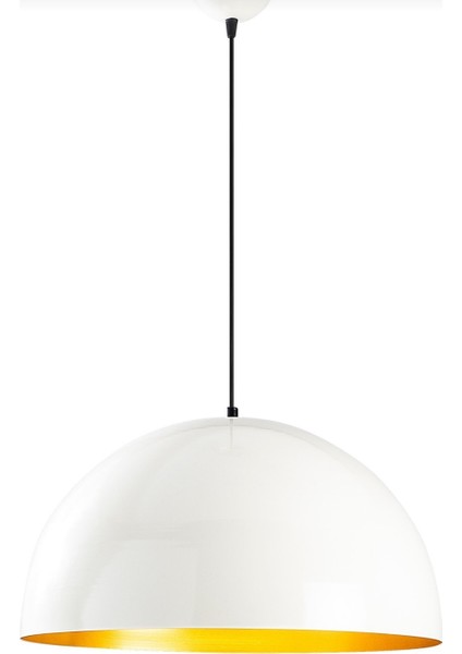 Modern Parlak Beyaz Içi Altın Metal Sarkıt Avize 40 cm En E27 Dylu