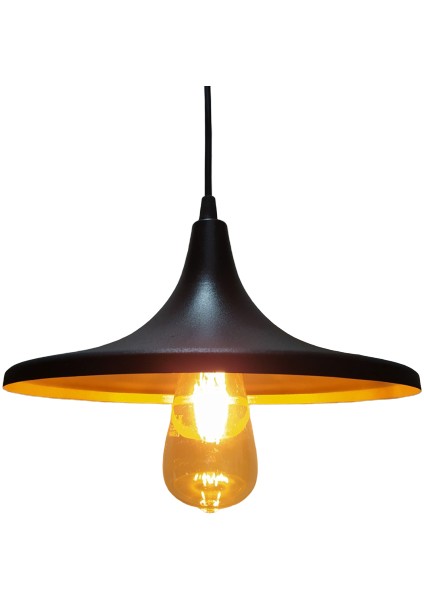 Retro Rustik Metal Sarkıt Avize Siyah Içi Sarı 27 cm En