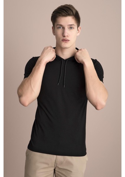Siyah Kapşonlu Tshirt