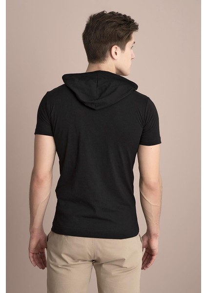 Siyah Kapşonlu Tshirt